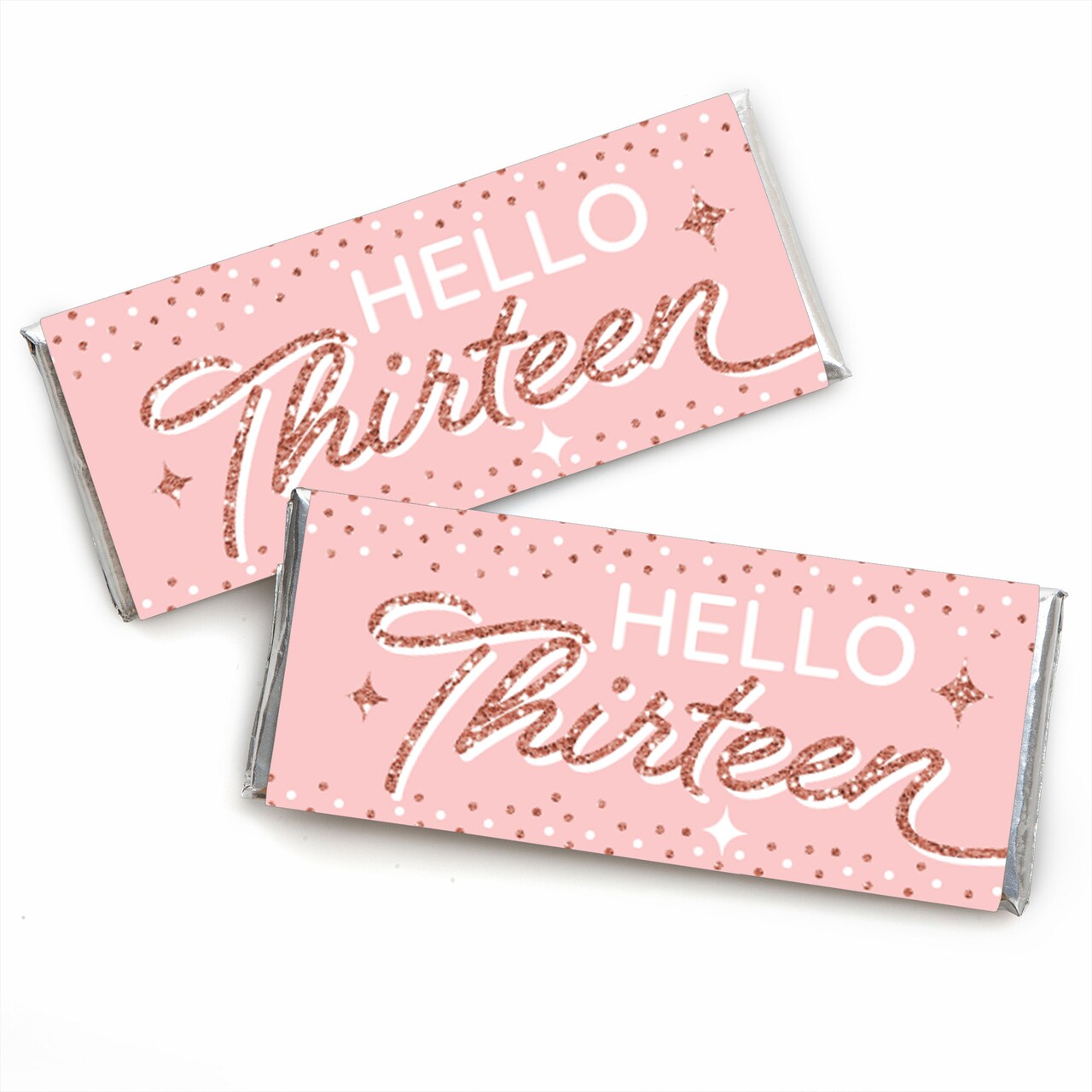 Big Dot of Happiness 13th Pink Rose Gold Birthday - Candy Bar Wrapper Happy Birthday Party Favors - Set of 24